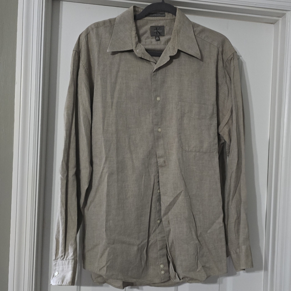 Calvin Klein Beige Cotton Shirt - Size 16 34/35